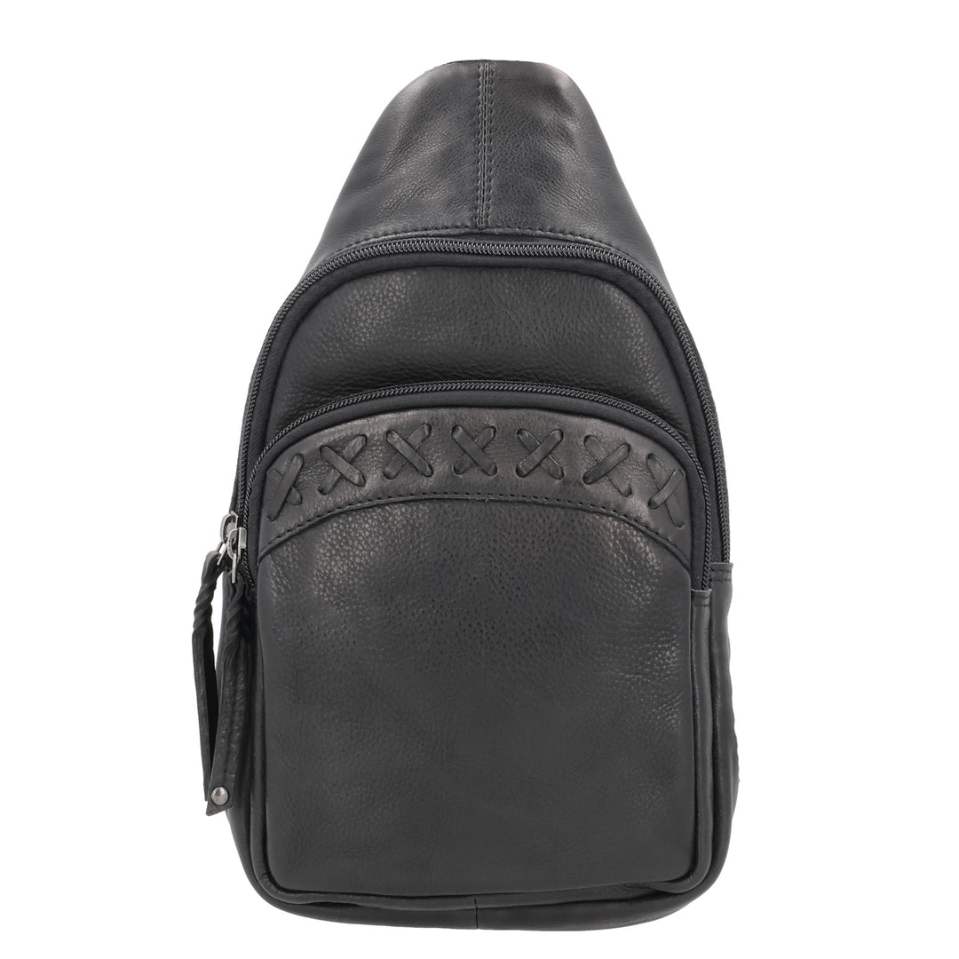 Taylor | Unisex Concealed Carry Leather Backpack or Sling Bag | Full Grain Leather with Lace Accent | Locking Exterior Concealment Pocket