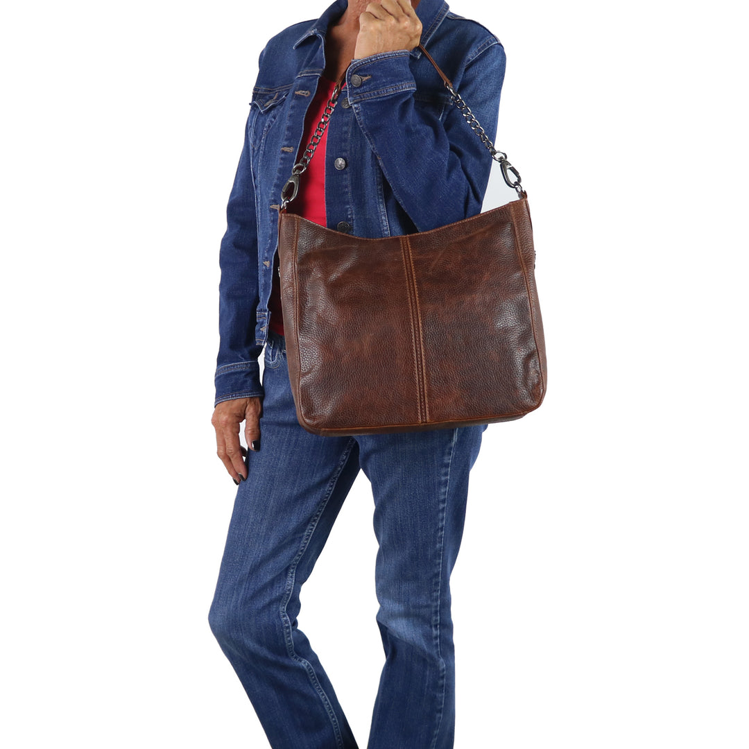 Ava Leather Hobo | Concealed Carry Leather Shoulder Bag or Crossbody Bag | Locking Exterior Pocket | Genuine Buffalo Leather