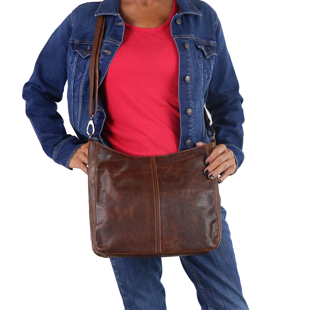 Ava Leather Hobo | Concealed Carry Leather Shoulder Bag or Crossbody Bag | Locking Exterior Pocket | Genuine Buffalo Leather