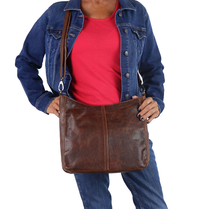 Ava Leather Hobo | Concealed Carry Leather Shoulder Bag or Crossbody Bag | Locking Exterior Pocket | Genuine Buffalo Leather