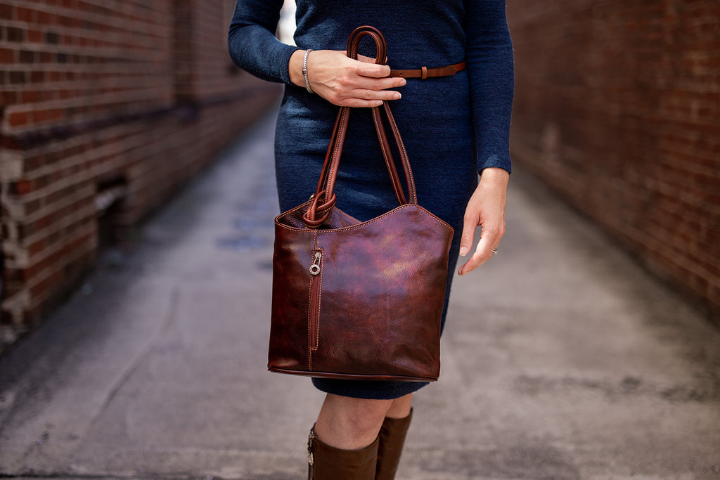 Women's Vintage Brick Red Leather Shoulder Bag